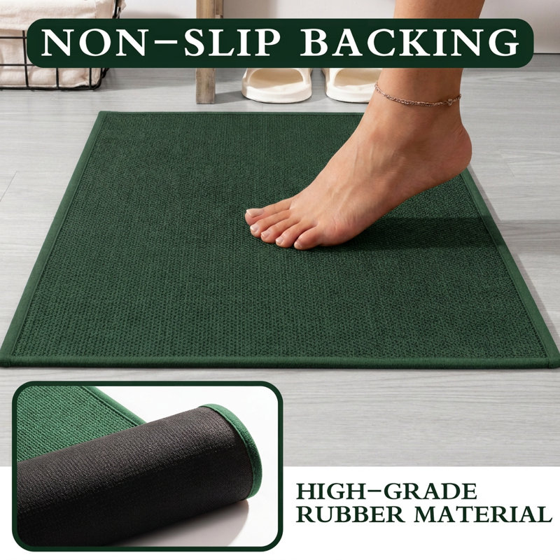 5 Piece Textured Linen-Look Bath Rug Set with Non-Slip Backing, Green