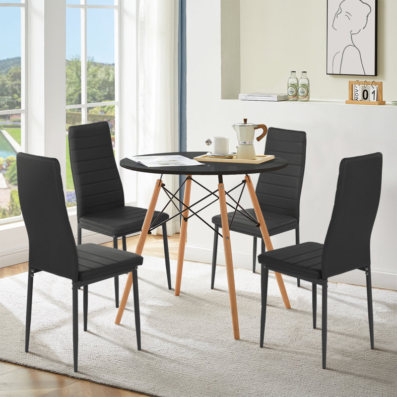 Ensemble de table de salle à manger 5 pièces, table de salle à manger ronde avec 4 chaises en similicuir