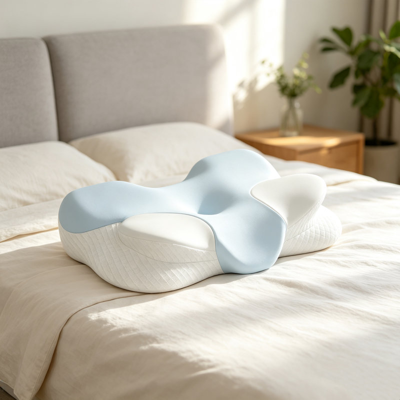 Oreiller en mousse à mémoire de forme en forme de papillon, oreiller ergonomique pour lit de soutien avec housse respirante en soie glacée, oreiller en mousse à rebond élevé pour les personnes qui dorment sur le côté, le dos et le ventre, taille 23,6 po x 15,4 po x 5 po