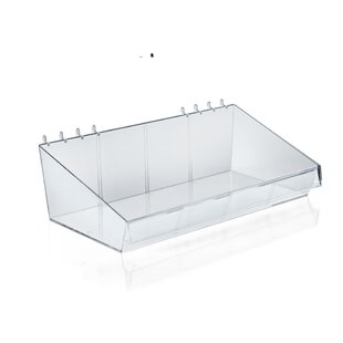 Clear Plastic Adjustable Divider Bin for Pegboard or Slatwall. Acrylic  Storage Open Container, includes 2 Metal U-Hooks for hanging. Size: 13.5 W  X 7D X 4H - Azar Displays