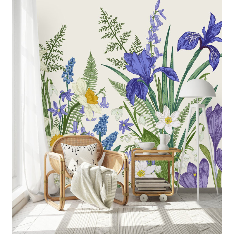 Panneau de papier peint Narcisse et bleuet L 8,33 pi x l 100 po