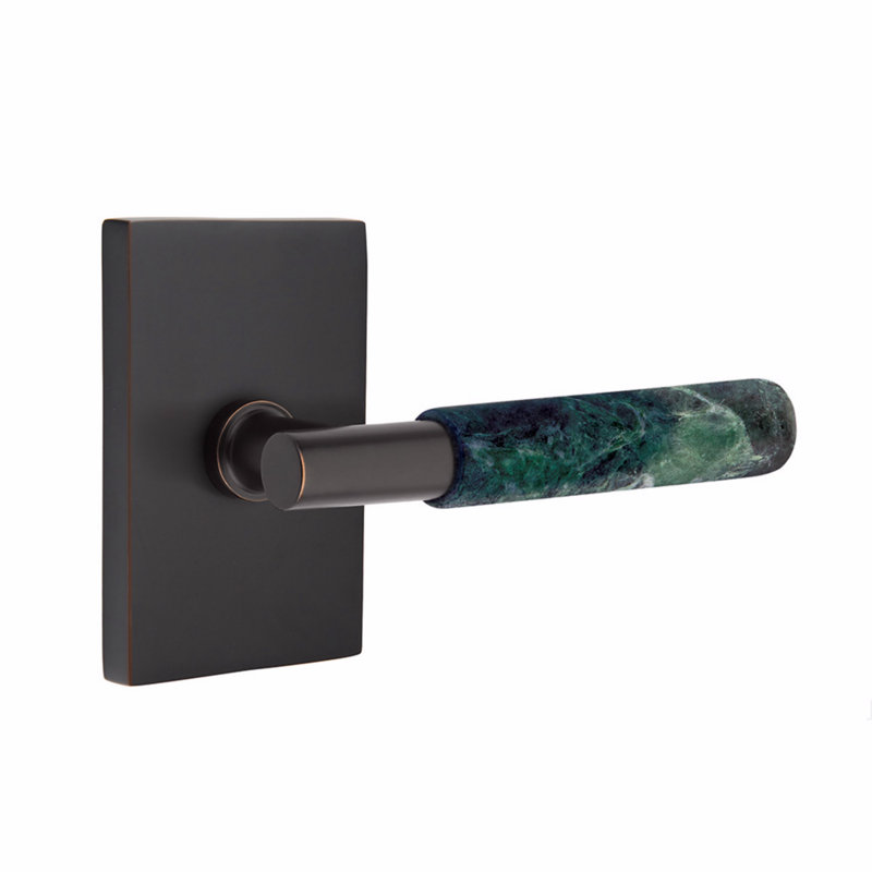 Ensemble de leviers d'intimité Emtek Select, moderne Rosette, tige en T, CF, Bronze huilé / poignée en marbre vert