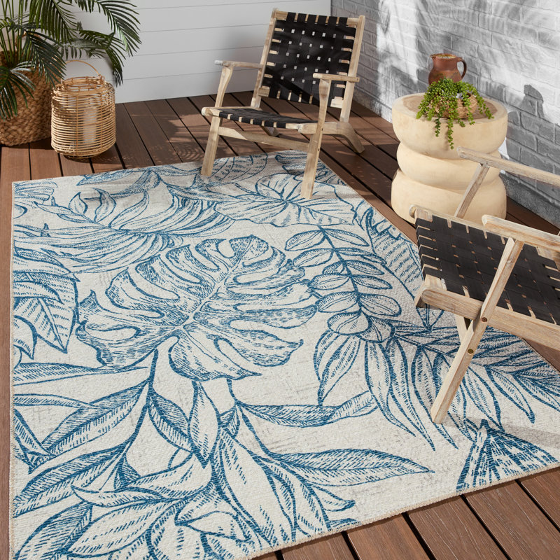 Albiona Machine Washable  Polyester Navy/Taupe Rug, Rectangle 5' x 8'