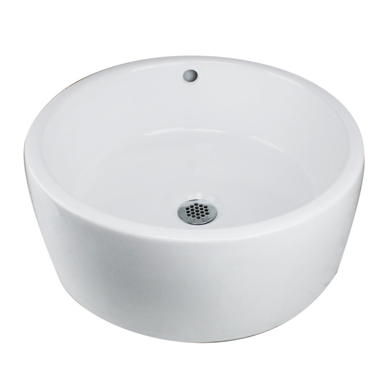 16.5'' White Ceramic Round Vessel Sink with Overflow
