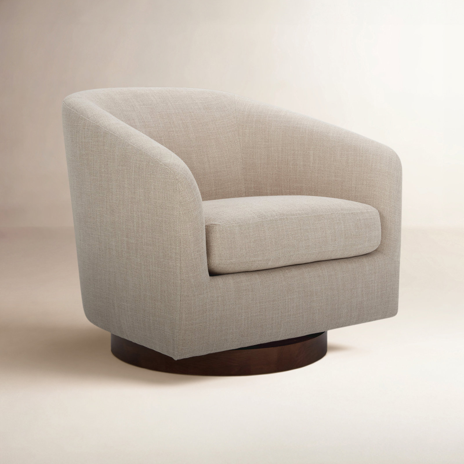 Bennett Swivel Barrel Chair, Effie Flax Performance Linen