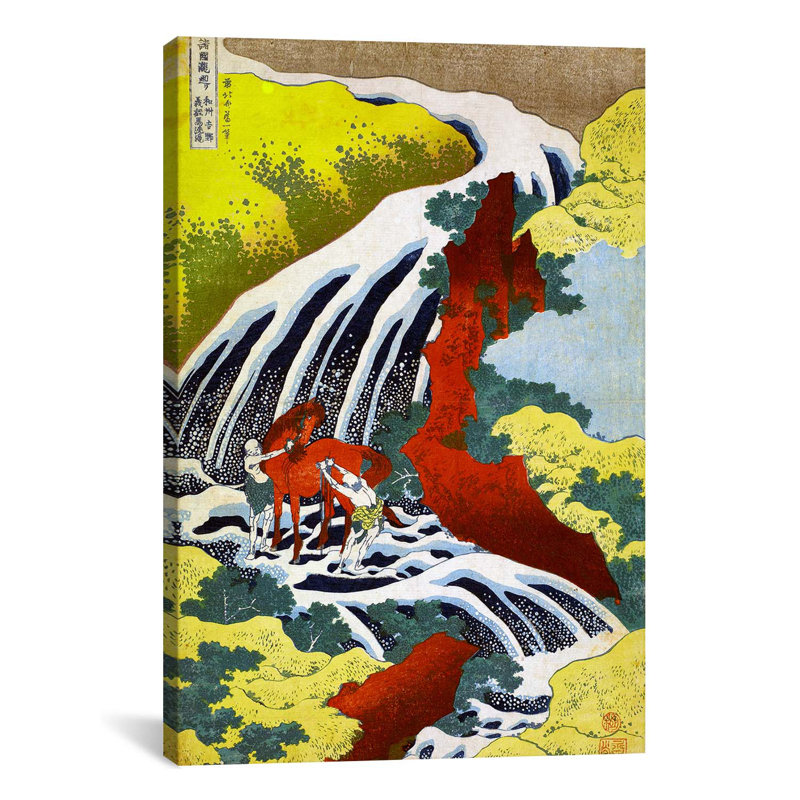 « yoshitsune chutes » par katsushika hokusai,, impression sur toile, H 40 po x l 26 po x P 1,5 po, Toile tendue, Pas de tapis