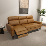 Rahim 78.7" Wide Mid Century Modern Leather Incliner Sofa with Adjustable Footrest