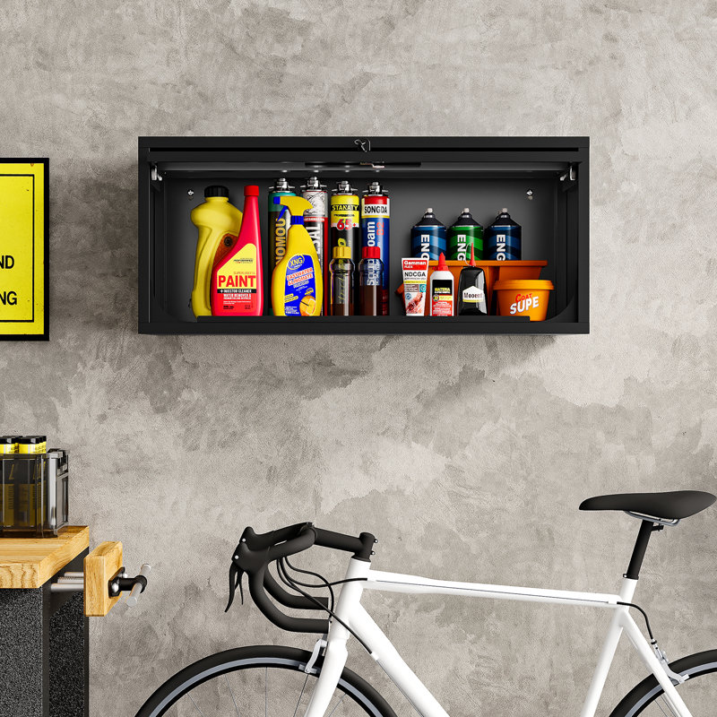 Armoire de rangement simple en acier (H 13,7 po x l 31,5 po x P 13 po), Noir, 13.7" H x 31.5" W x 13" D