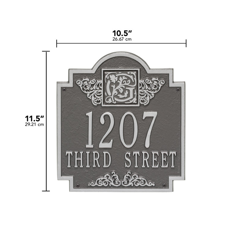 Plaque d'adresse murale monogramme à 2 lignes, Étain et argenté, Oui