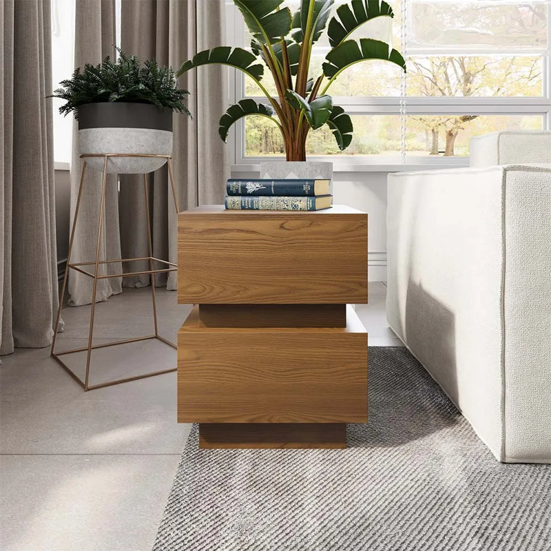 Table d'appoint Mid-Century moderne carrée, table de bout en bois 15,74 po, couleur noyer, entièrement assemblée