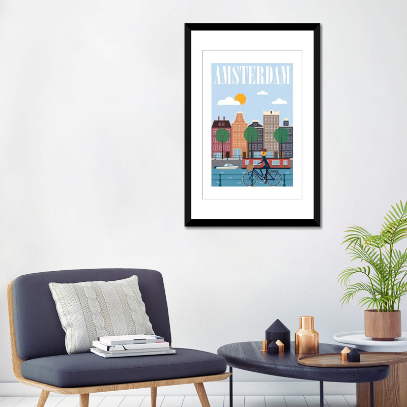 « amsterdam », impression sur toile, Papier d'art encadré noir, H 32 po x l 24 po x P 1 po, Blanc