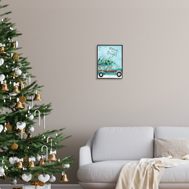 Scène de Noël «Merry & Bright», chiots des Fêtes, estampe numérique de Heatherlee Chan, H 14 po x l 11 po x P 1,5 po