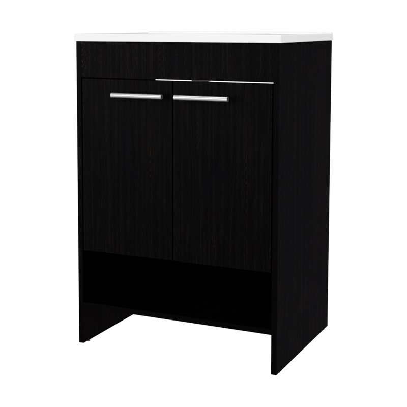 Meuble-lavabo à 2 portes avec rangement ouvert, 34,6 po de hauteur, 23,2 po de largeur, 17,7 po de profondeur, panneau de particules, apparence sophistiquée et élégante, rangement organisé pour meuble-lavabo, H 34,6 po x l 23,2 po, P 17,7 po, couleur