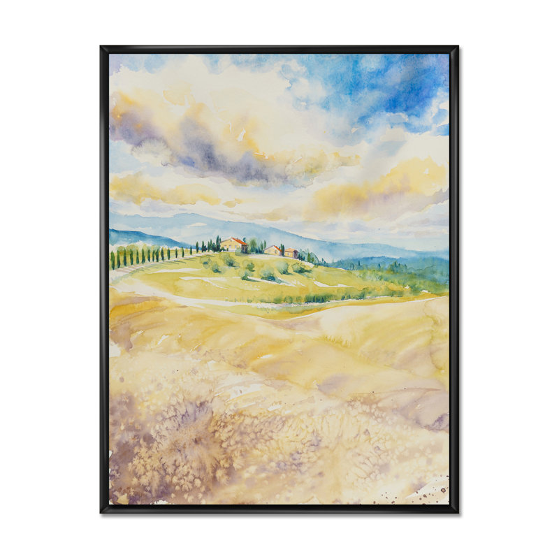 Paysage rustique italien - peinture sur toile, H 40 po x l 30 po, Toile à cadre flottant noir