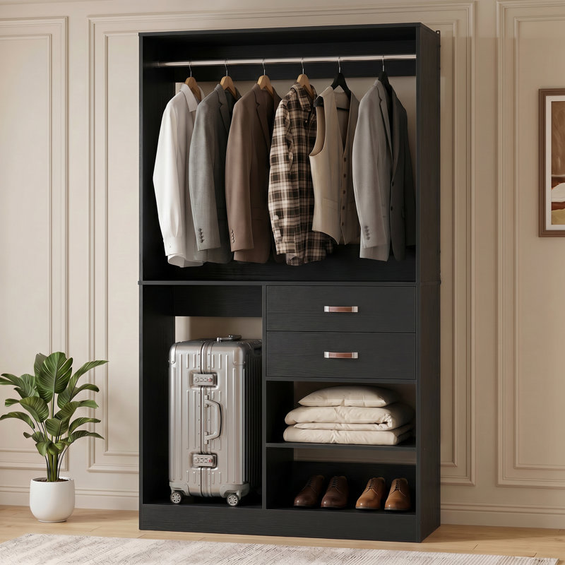  Système d'organisation l 40 po avec tiroirs en bois et tringles de suspension, Noir