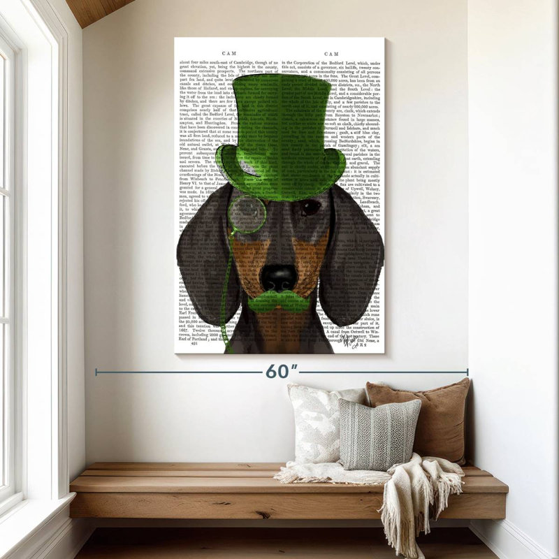 Teckel Brampt avec chapeau vert, brun clair, H 51 po x l 34 po