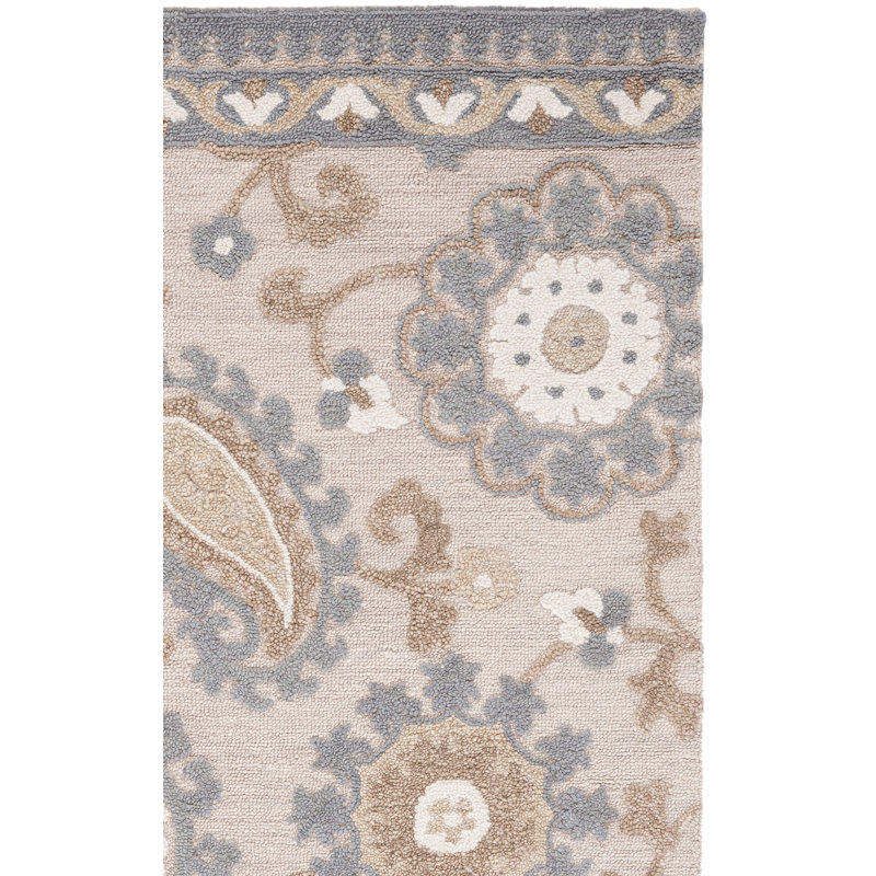 Tapis géométrique en laine fabriqué à la main gris / beige Eneo, Rectangulaire 3 pi x 5 pi