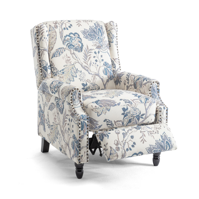 Manual Standard Push Back Recliner, Plants Blue Floral