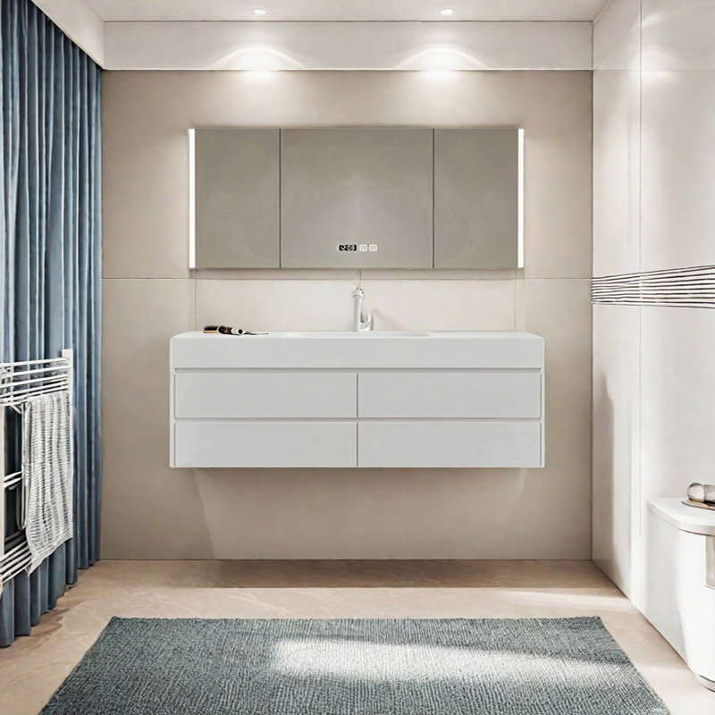Armoire de salle de bain crème, H 19,68 po x l 62,99 po x P 21,65 po, Blanc
