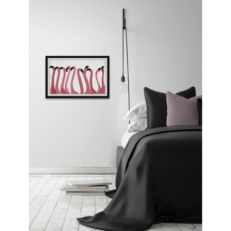 «Flamingo Gossip», reproduction encadrée, H 12 po x l 18 po x P 1,5 po