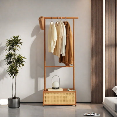 Coat Rack Rubberwood Wheels Divided Hanging
