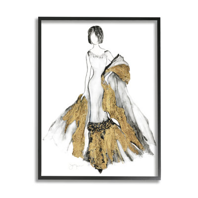 Fashion Figure Drawing Female Glam Evening Gown Gold by Janet Tava - Graphic Art