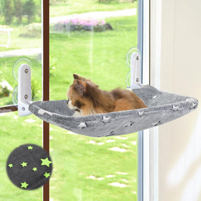 Glow in the Dark Cat Window Perch, Foldable Cordless Pet Hammock| Glowing Stars Fabric, Sturdy Metal Frame