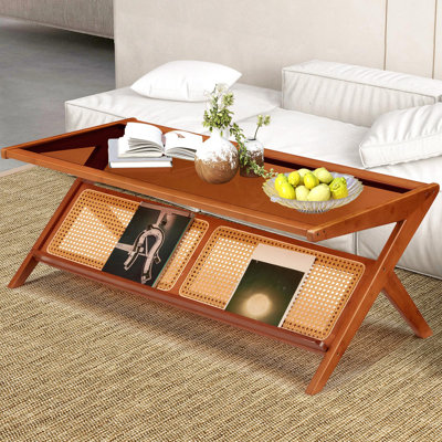 47" Mid-Century Modern Coffee Table With Glass Top