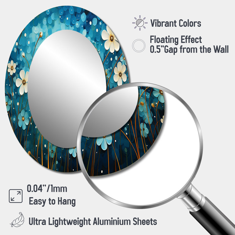 Turquoise Tranquility VIII - Landscapes Decorative Wall Mirror, Teal Mirror, Printed Metal Art, 36" x 24", Oval