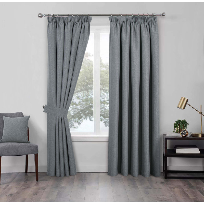 Blackout Pencil Pleat Curtain Pair, 114 W x 137 D cm, Ochre