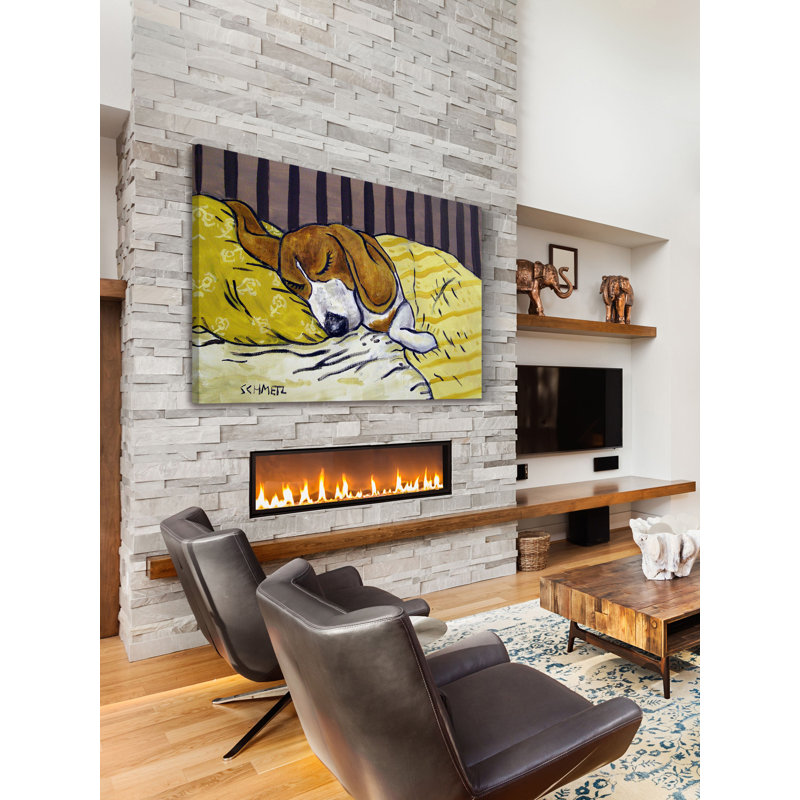 «Beagle Sleeping» par Jay Schmetz - reproduction d'art sur toile, H 12 po x l 18 po