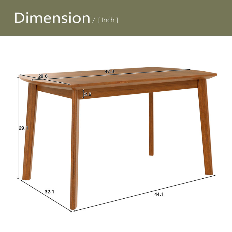 47 Inch Mid Century Modern Dining Table, Solid Wood Kitchen & Dining Room Table For 4, Minimalist Table For Dining Room, Rectangular Dinette Table, Easy Assembly