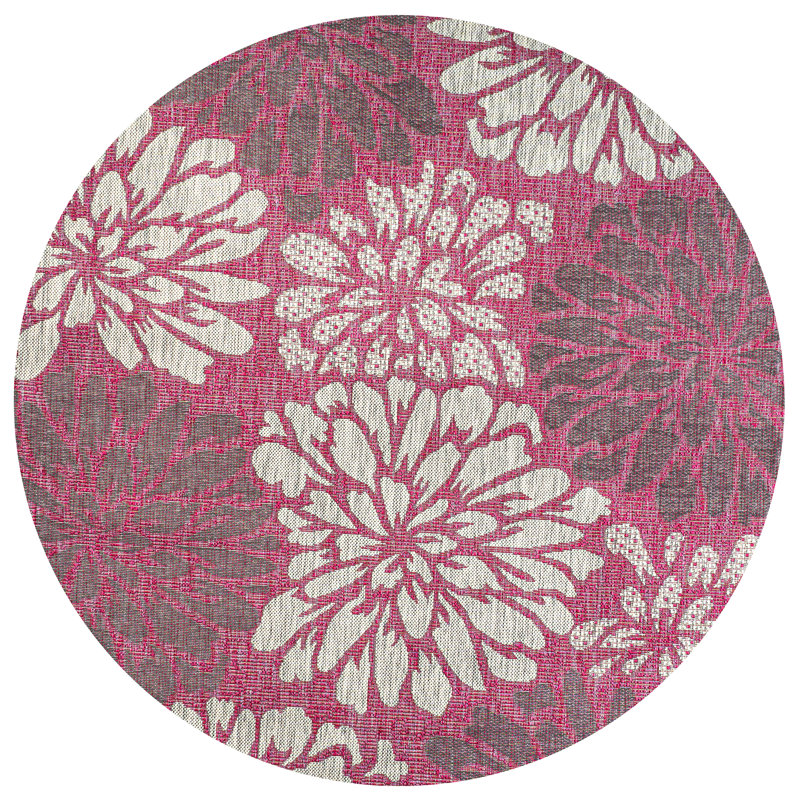 Tapis fuchsia / gris clair Zinnia, Rond 5 pi 3 po