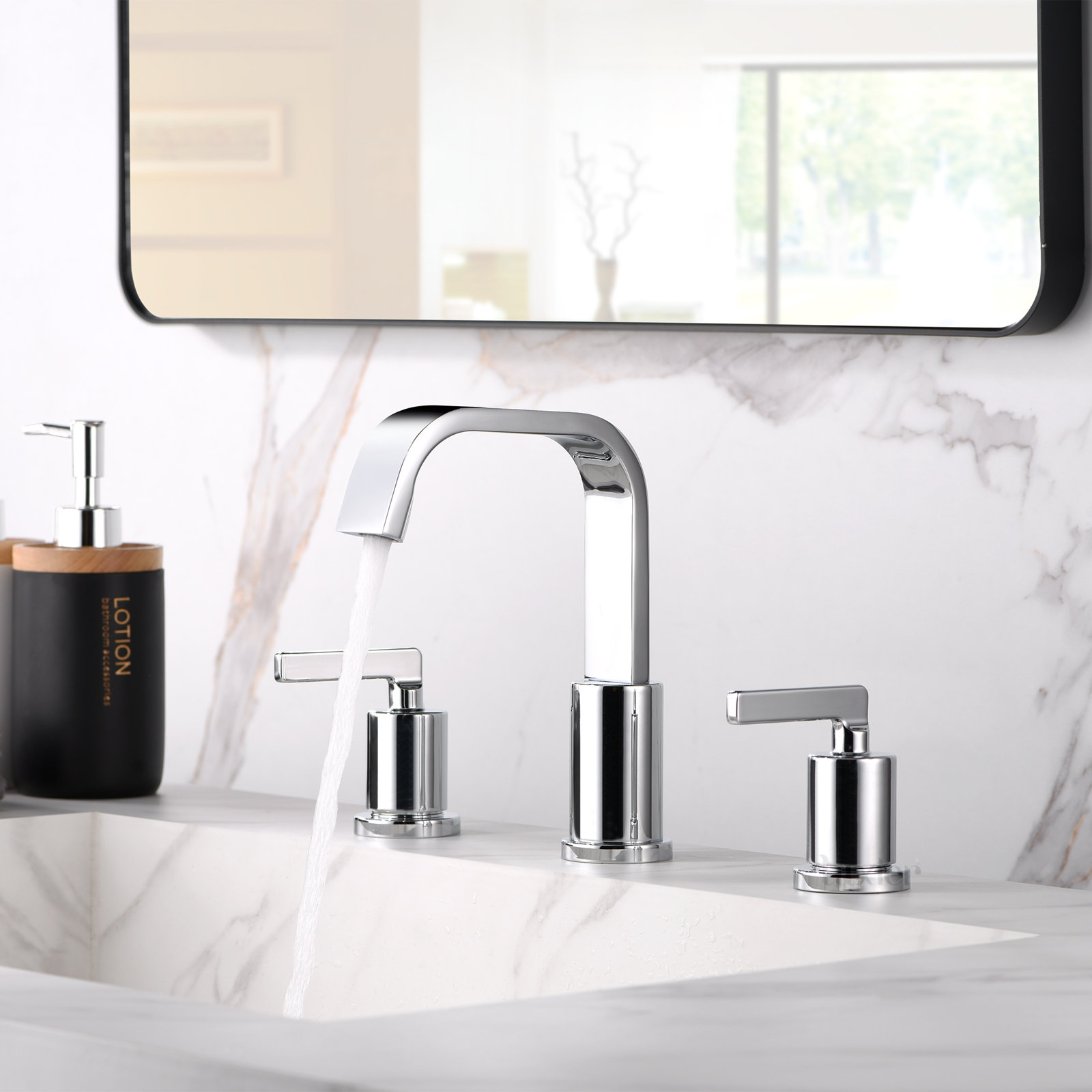 Widespread Bathroom Faucet with Drain Assembly, Chrome