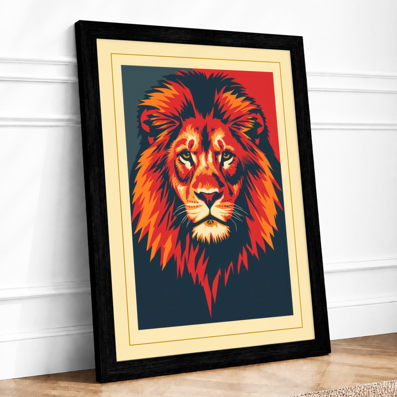 Regal Lion Retro - Framed Print, A3 - 42.0 x 29.7 cm, Black