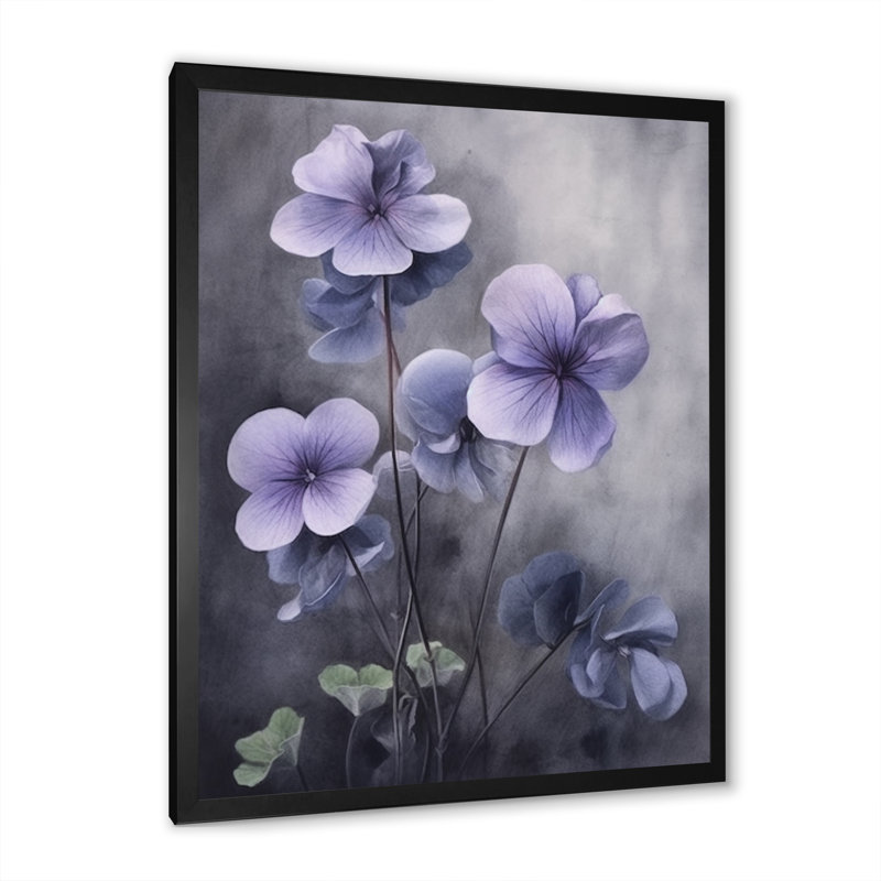Mauve gris, violettes, rêve I - art mural floral, H 44 po x l 34 po x P 1,5 po, Cadre simple noir