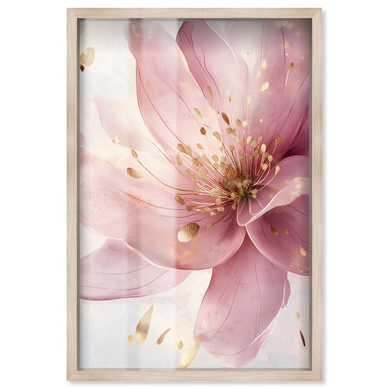 Art floral élégant, rose et doré, par Shadowbox, H 25 po x l 17 po, Crème, crème