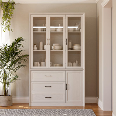 Thickened Wood Grain Dining Cabinet With Glass Door Cabinet + 3 Drawers by Millwood Pines
