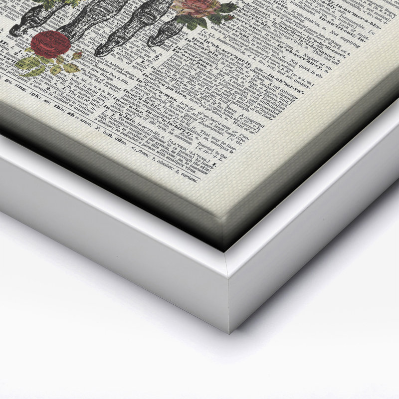 Fleurs et main de squelette, Canvas, White Framed, 11"H x 14"W