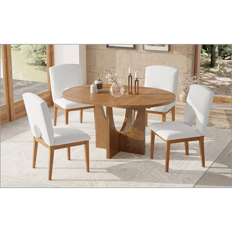 Ensemble de table de salle à manger extensible moderne 5 pièces avec rallonge amovible 16,2 pouces pour petits espaces