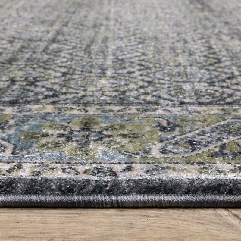 Caia Vintage Panel Medallion Blue/ Green Area Rug, Rectangle 9'10" x 12'11"