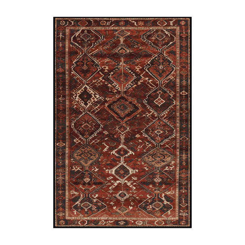 Tapis persan noir lavable à la machine, Rectangle 7 pi x 9 pi