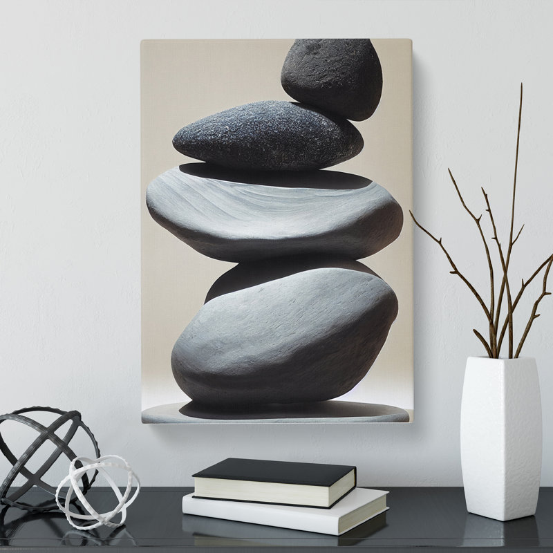 CAN-V0523-1795X Pebbles Zen Stones Stacked Vol.3 - Wrapped Canvas Print, 50cm H x 35cm W, Unframed