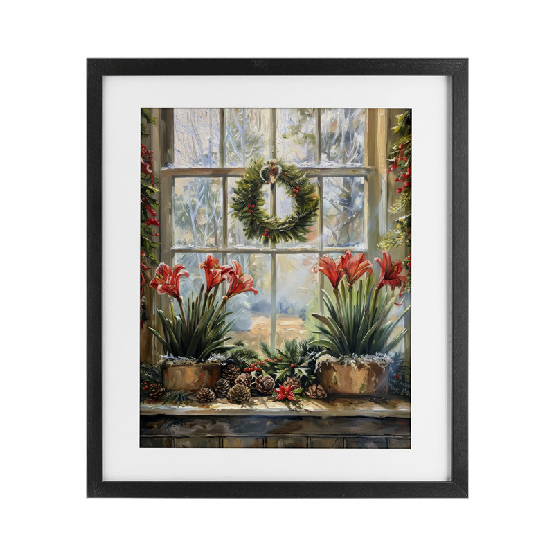 «Planted Amaryllis Window View», reproduction encadrée sous verre, conception de Petal Prints Design, H 21 po x l 17 po