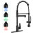 Kitchen Sink Faucet With LED Pull Down Sprayer, Commercial Single Handle High Arc Kitchen Faucet, Spring Sink Faucets With Deck Plate, Dual Spouts, Stainless Steel