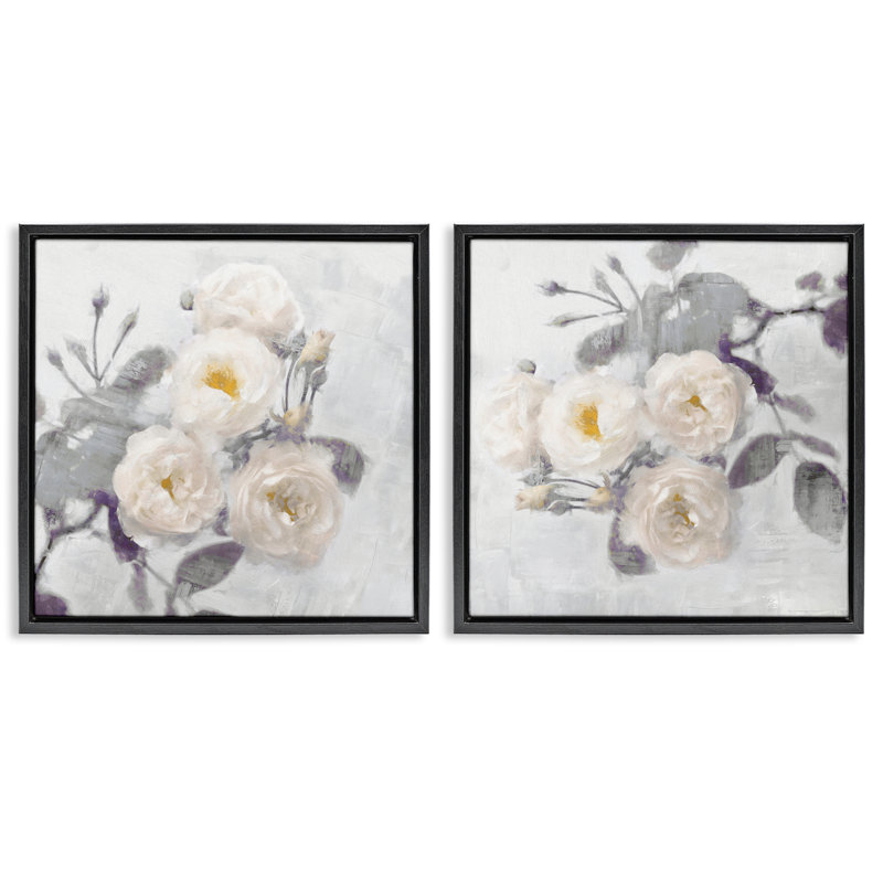 Ensemble de 2 cadres flottants Country Blossoms, par Emily Ford, Cadre flottant noir de jais, H 18 po x l 18 po