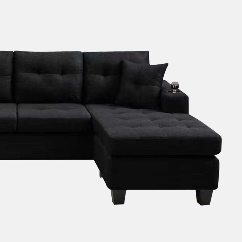 Domela Upholstered 96.1'' Sofa, Black Fabric, Right Facing