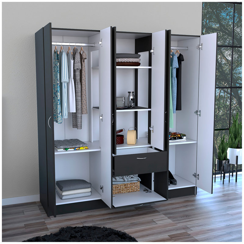 Armoire à six portes Mitu, sept tablettes intérieures, un tiroir et une tringle