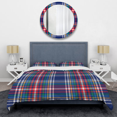 Blue and Red Checked Tartan - Abstract Duvet Cover Set - Microfiber Polyester