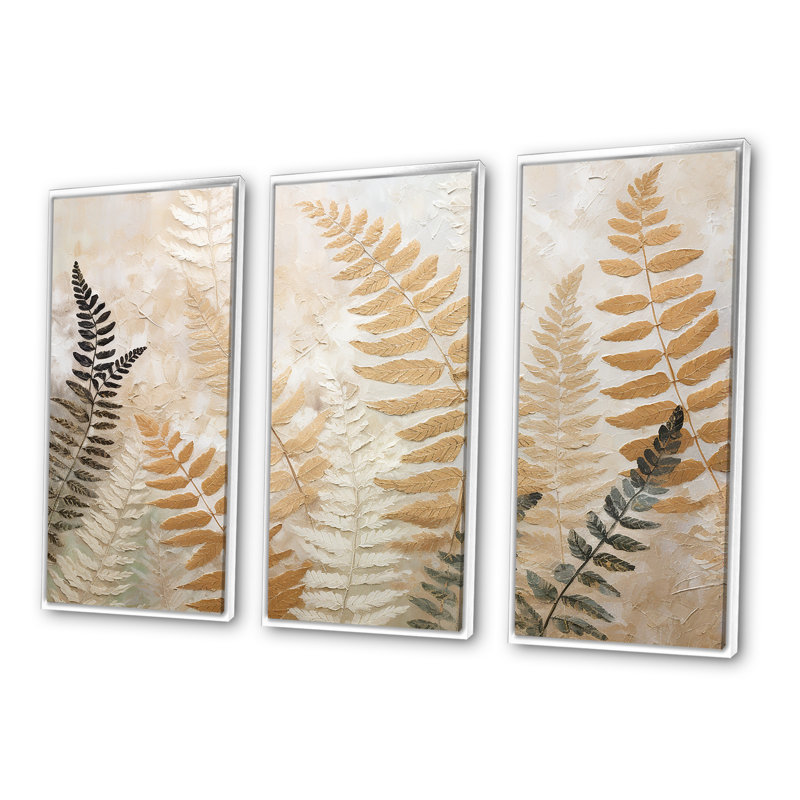 Golden Ferns Silent Symphony III - ensemble d'art sur toile, fougères, H 28 po x l 36 po x P 1 po, Cadre flottant blanc
